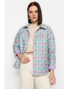 Trendyol Lilac Check Pattern Oversized Oboustranný kabát bundy