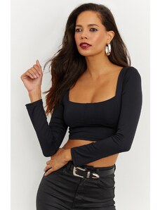 Cool & Sexy Women's Black Square Collar Crop Blouse CG263