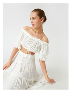 Koton Off-the-Shoulder Pleated Crop Blouse