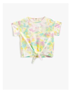 Koton Tie-Dyeing Patterned T-Shirt Short Sleeves, Round Neck Tie the Waist.