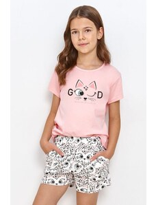 Taro Dívčí pyžamo pro starší Lexi růžové s kočkou