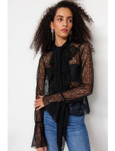 Trendyol Black Flounce Lace Blouse