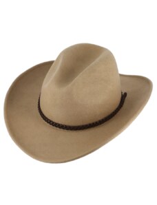 Fiebig Měkký béžový klobouk ve stylu western - tvárný (tvarovatelná krempa) s drátem po okraji a koženým řemínkem