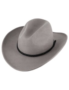 Fiebig Měkký šedý klobouk ve stylu western - tvárný (tvarovatelná krempa) s drátem po okraji a koženým řemínkem