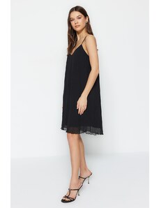 Trendyol Limited Edition Black Premium Pleated Shift/Plain Mini Knitted Dress With Low-Cut Back