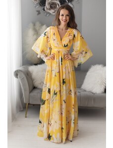 miadresses.cz Žluté květinové šaty s volnými rukávy