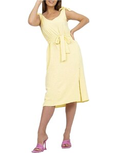žluté letní midi šaty s vázáním