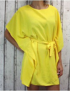Italy Moda Dámské letní šaty netopýří střih na zavazování - žluté