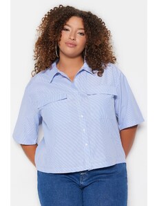 Trendyol Curve Blue Striped Crop Woven Shirt