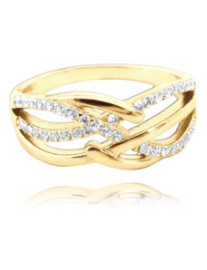 MINET Pozlacený luxusní stříbrný prsten s bílými zirkony vel. 53