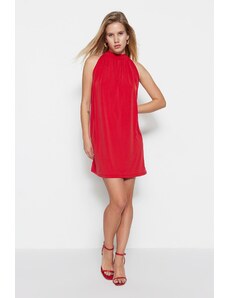 Trendyol Red Halterneck Mini elastické pletené šaty