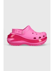 Pantofle Crocs Classic Mega Crush Clog dámské, růžová barva, na platformě, 207988