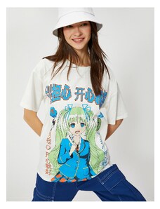 Koton Anime T-Shirt Oversize Short Sleeve Crew Neck Cotton