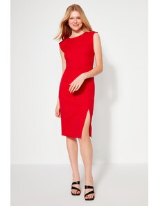 Trendyol červené vypasované midi tkané šaty do pasu