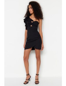 Trendyol Black Double Breasted Woven Flounce Evening Dress