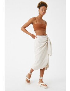 Koton Midi Skirt with a Tie Detailed and a Slit in the Front.