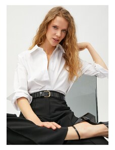 Koton Pointed Collar Plain Off-White Women's Shirt 3sak60083uw