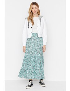 Trendyol Green Floral Pattern Elastic Waist 100% Viscose Woven Skirt