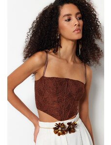 Trendyol Brown Crop Lined Corset Detailed Lace Bustier