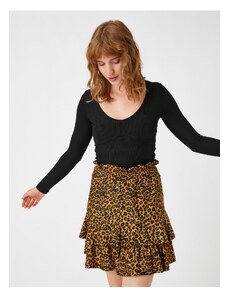 Koton Leopard Patterned Ruffle Skirt With Elastic Waist.