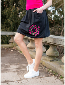 ŠatySukně Černá balonová sukně KATY, kapsy, růžové kvítky