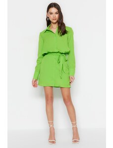 Trendyol světle zelená pásková mini tkaná košile tkané šaty