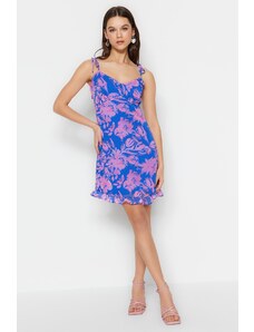 Trendyol fialová mini tkaná lemovaná sukně volánkový detail tkané šaty