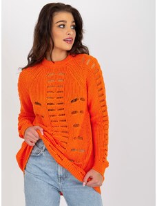 Fashionhunters Oranžový prolamovaný oversize svetr s vlnou