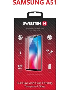 SKLO SWISSTEN FULL GLUE, COLOR FRAME, CASE FRIENDLY PRO SAMSUNG A515 GALAXY A51 ČERNÉ