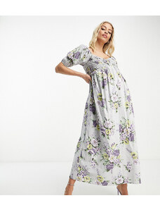ASOS Maternity ASOS DESIGN Maternity cotton shirred midi dress in floral print-Multi
