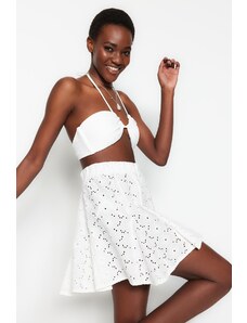 Trendyol White Mini Weave Ruffled Skirt
