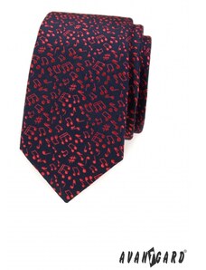 Modrá slim kravata červené noty Avantgard 571-22005