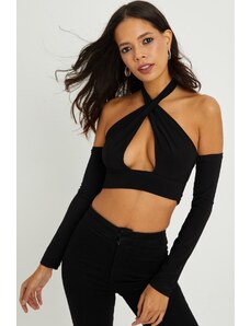Cool & Sexy Women's Black Backless Crop Blouse B1729