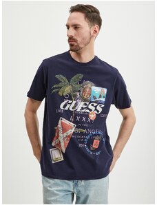 Tmavě modré pánské tričko Guess Nautica Collage - Pánské