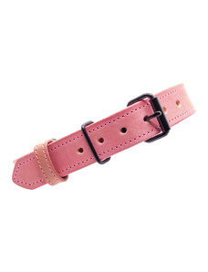 TlustyLeatherWorks Kožený obojek pro psa CLASSIC růžové barvy, černé kování