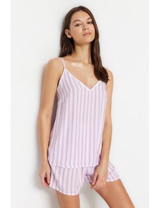 Trendyol Weaving Lilac Striped Singlet-Shorts Pajamas Set