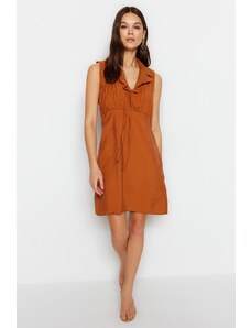 Trendyol Oranžový A-Line/Bell Form Bunda Collar Mini Woven Dress