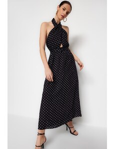 Trendyol Černé Tkané šaty S Ohlávkou Puntíky Trendyol Black Waistted A-Line Maxi Woven Halter Polka Dot