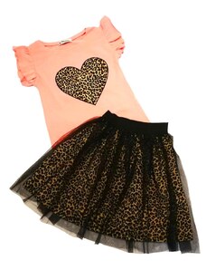 Dívčí set trička a sukně meruňkovo - tygrované