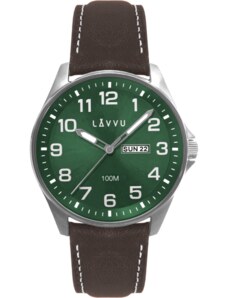 LAVVU Ocelové pánské hodinky BERGEN Green / Top Grain Leather se svítícími čísly LWM0147