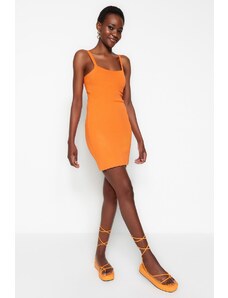 Trendyol Limitovaná edice oranžových mini úpletů Základní šaty