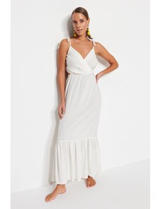 Trendyol bílé maxi tkané plážové šaty s výstřižkem / oknem
