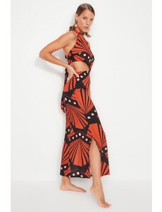 Trendyol geometrické vzorované maxi plážové šaty s tkanými doplňky