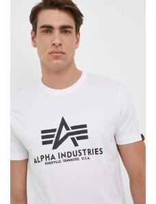 Bavlněné tričko Alpha Industries Basic T-Shirt bílá barva, s potiskem, 100501.09