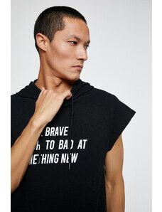 Koton Basic Hooded Sports Oversize T-Shirt Slogan Printed Sleeveless