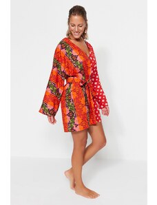 Trendyol Květinový vzor páskový mini tkaný 100% bavlněný plážový šat