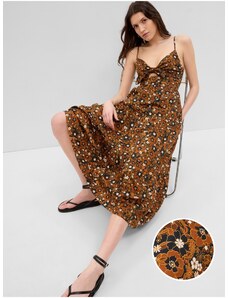 Hnědé dámské květované maxi šaty GAP