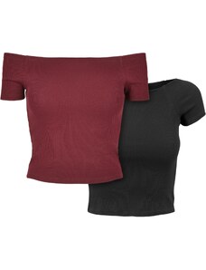 UC Ladies Dámské tričko Off Shoulder Rib Tee 2-balení červenovínové+černé