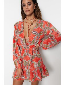 Trendyol Paisley vzorované mini tkané volánkové 100% bavlněné plážové šaty