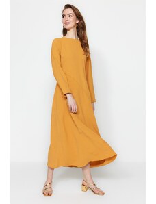 Trendyol Mustard Bias Cut Detailed Aerobin Woven Dress